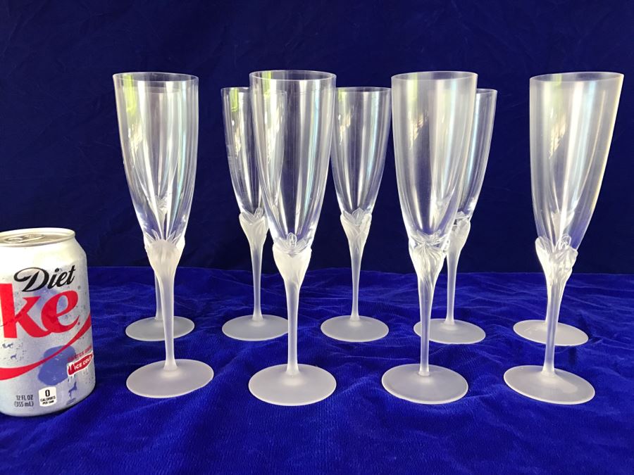 Set Of 9 Stemware Glasses With Floral Motif Stems [Photo 1]