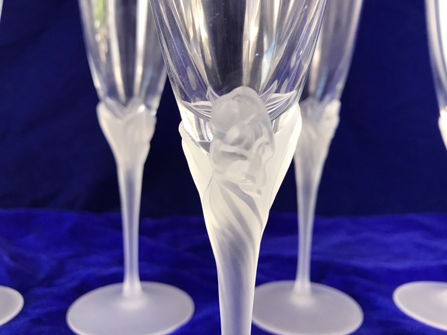 Set Of 9 Stemware Glasses With Floral Motif Stems [Photo 7]