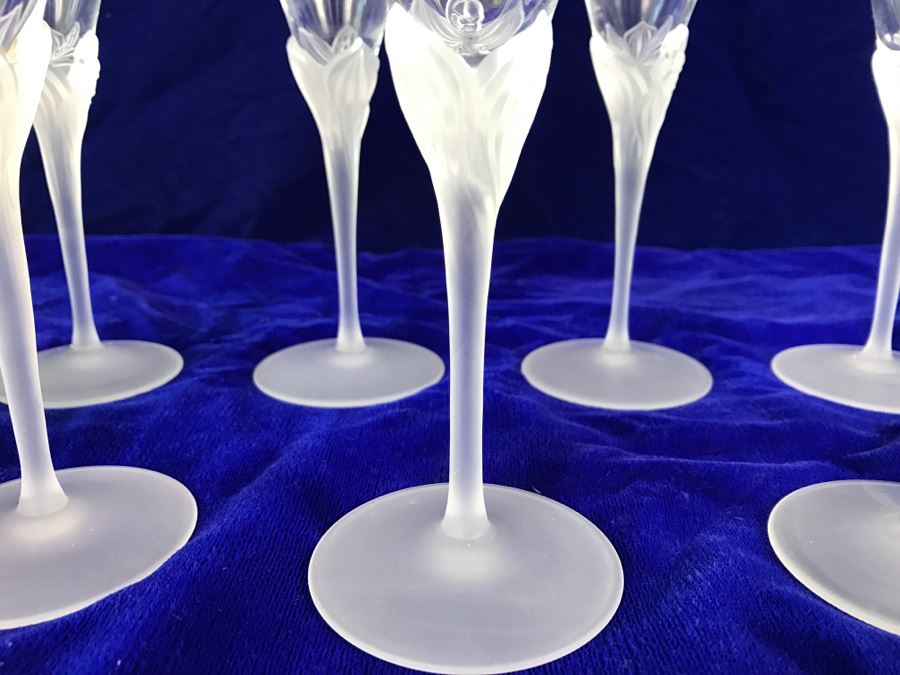 Set Of 9 Stemware Glasses With Floral Motif Stems [Photo 3]