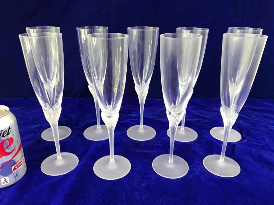 Set Of 9 Stemware Glasses With Floral Motif Stems [Photo 6]