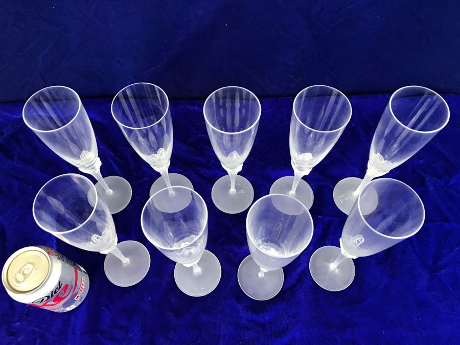 Set Of 9 Stemware Glasses With Floral Motif Stems [Photo 8]