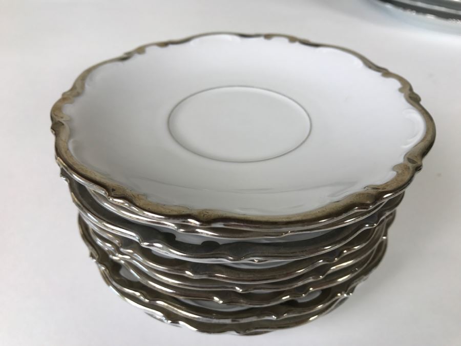 Classy China Set ~79 Pieces Mitterteich Bavaria 'Platinum Princess' Germany White With Silver Rim [Photo 26]