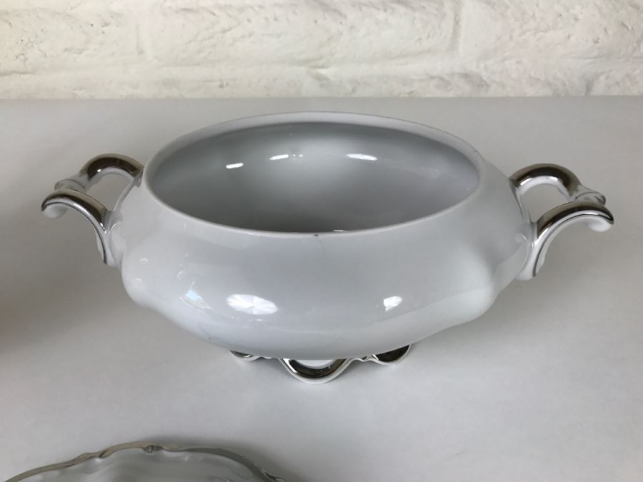 Classy China Set ~79 Pieces Mitterteich Bavaria 'Platinum Princess' Germany White With Silver Rim [Photo 37]