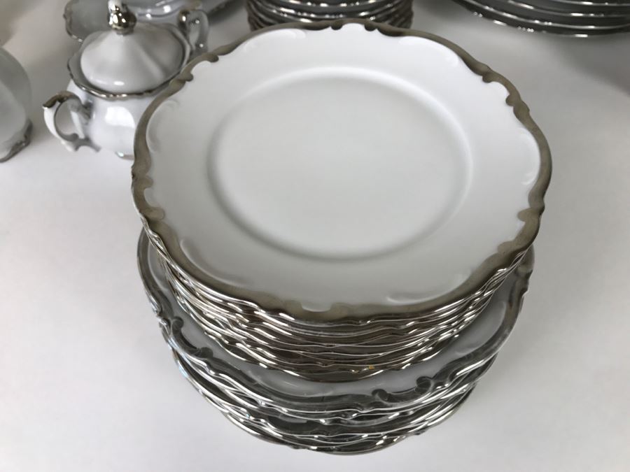 Classy China Set ~79 Pieces Mitterteich Bavaria 'Platinum Princess' Germany White With Silver Rim [Photo 14]