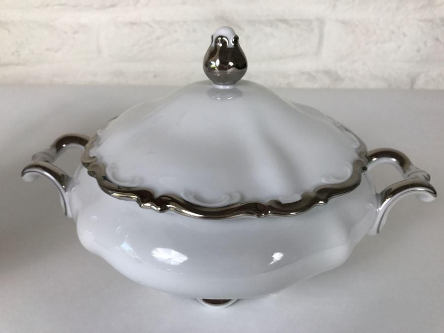 Classy China Set ~79 Pieces Mitterteich Bavaria 'Platinum Princess' Germany White With Silver Rim [Photo 36]