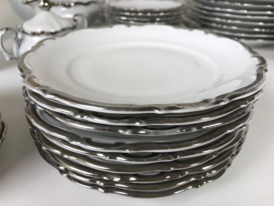 Classy China Set ~79 Pieces Mitterteich Bavaria 'Platinum Princess' Germany White With Silver Rim [Photo 15]