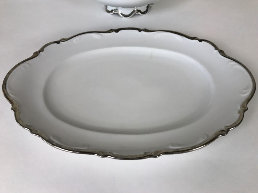 Classy China Set ~79 Pieces Mitterteich Bavaria 'Platinum Princess' Germany White With Silver Rim [Photo 33]