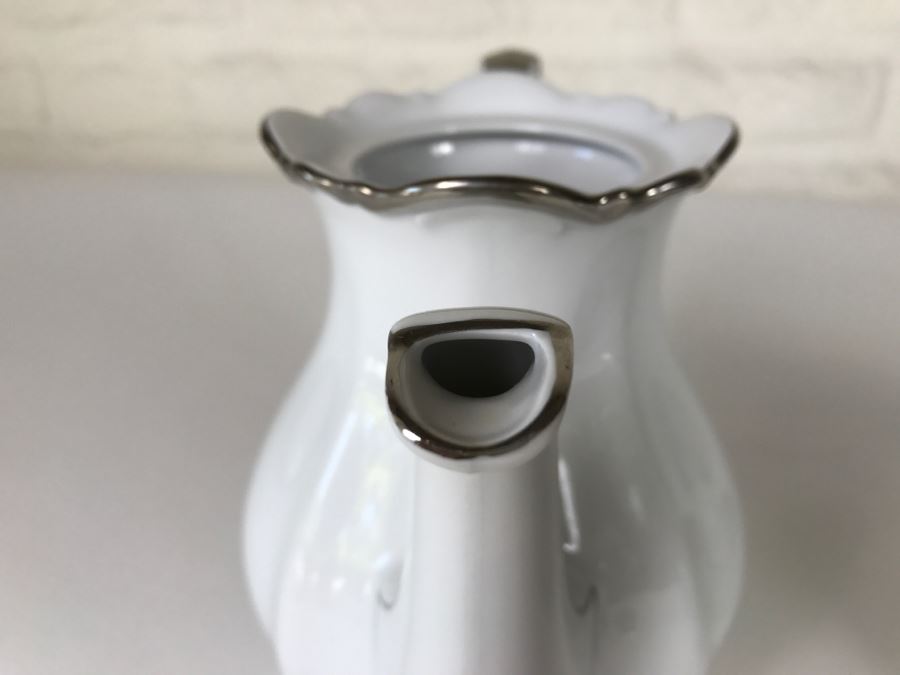 Classy China Set ~79 Pieces Mitterteich Bavaria 'Platinum Princess' Germany White With Silver Rim [Photo 43]