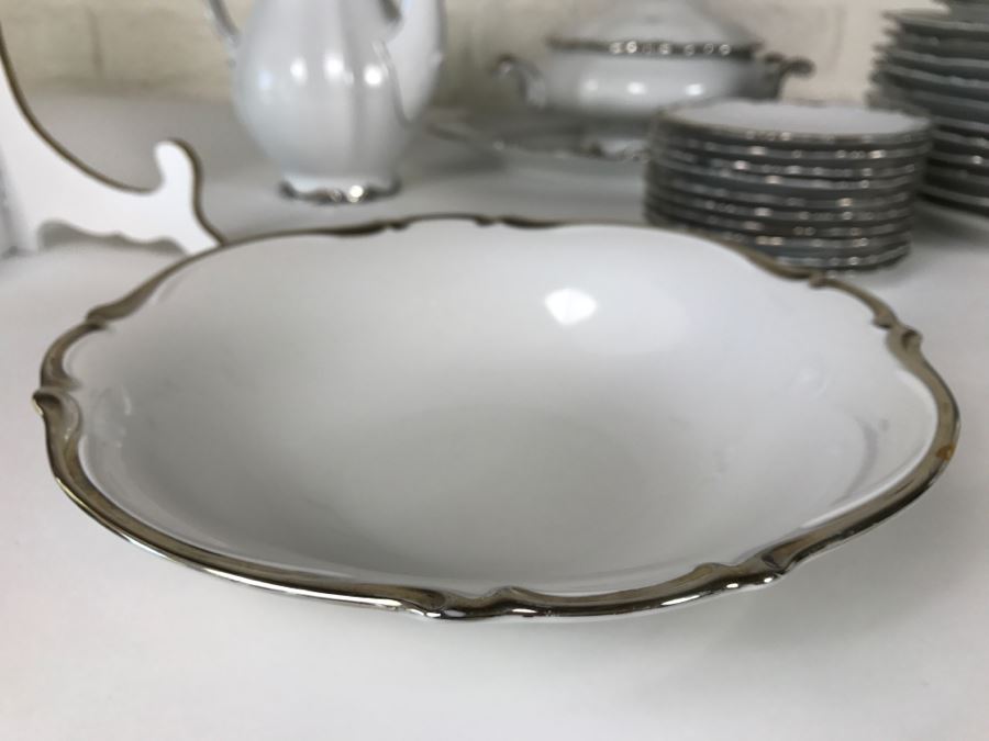 Classy China Set ~79 Pieces Mitterteich Bavaria 'Platinum Princess' Germany White With Silver Rim [Photo 24]