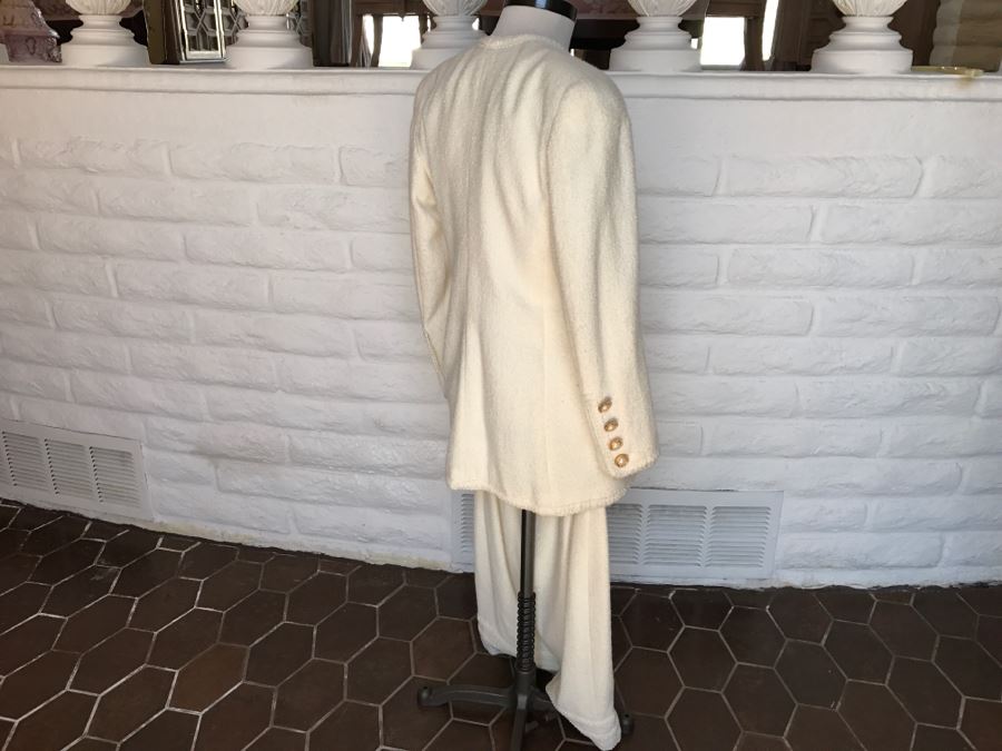 ESCADA By Margaretha Ley White Cream Jacket With Matching Skirt Gold Buttons [Photo 6]