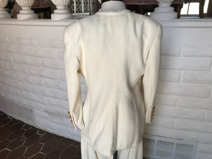 ESCADA By Margaretha Ley White Cream Jacket With Matching Skirt Gold Buttons [Photo 3]