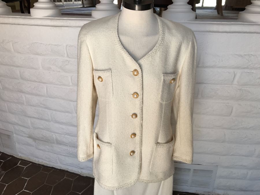ESCADA By Margaretha Ley White Cream Jacket With Matching Skirt Gold Buttons [Photo 4]