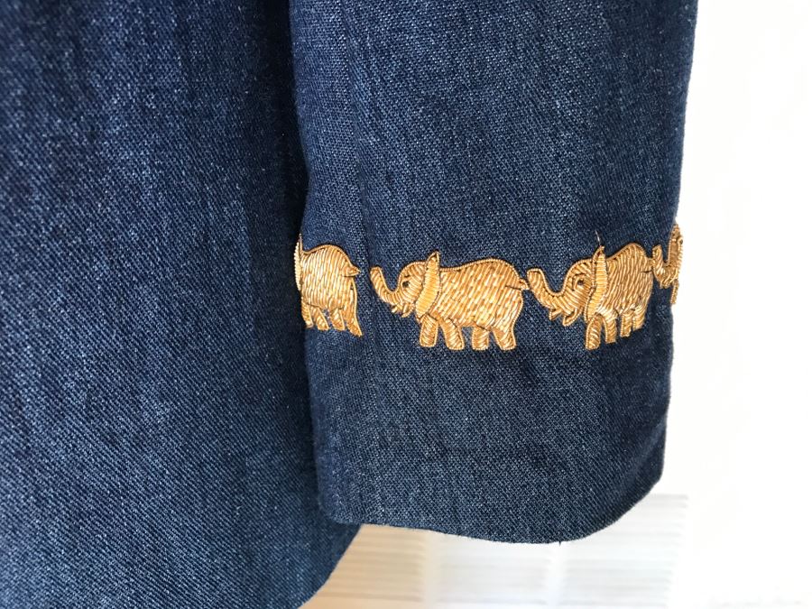 ESCADA By Margaretha Ley Denim Jacket With Matching Jeans Gold Buttons And Gold Elephants [Photo 4]