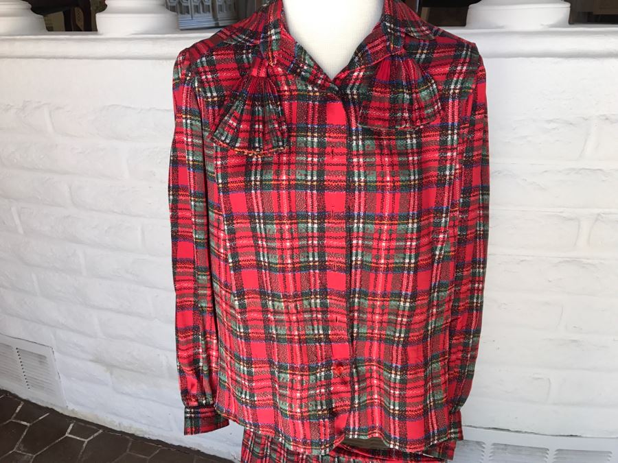 David Hayes Silk Top And Matching Skirt Plaid Pattern Size 6 [Photo 3]