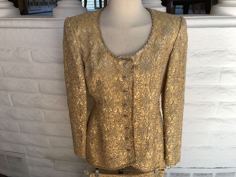 Vintage RENE Lezard De-Luxe Collection Gold Jacket With Matching Skirt Made In England [Photo 5]