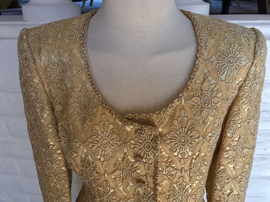 Vintage RENE Lezard De-Luxe Collection Gold Jacket With Matching Skirt Made In England [Photo 6]