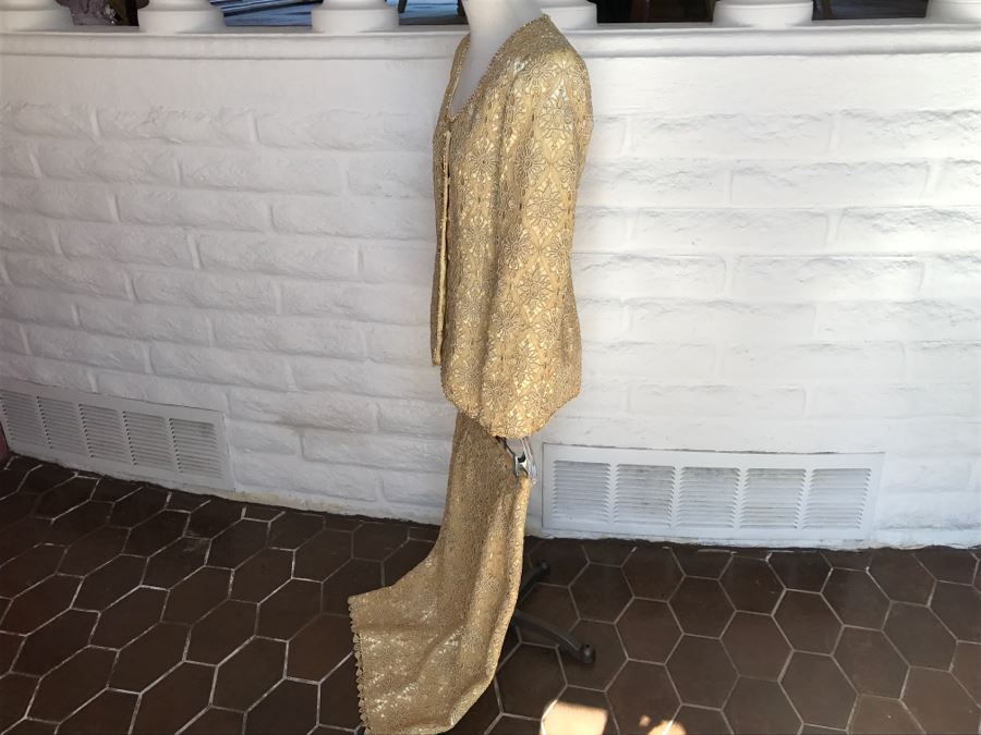 Vintage RENE Lezard De-Luxe Collection Gold Jacket With Matching Skirt Made In England [Photo 10]