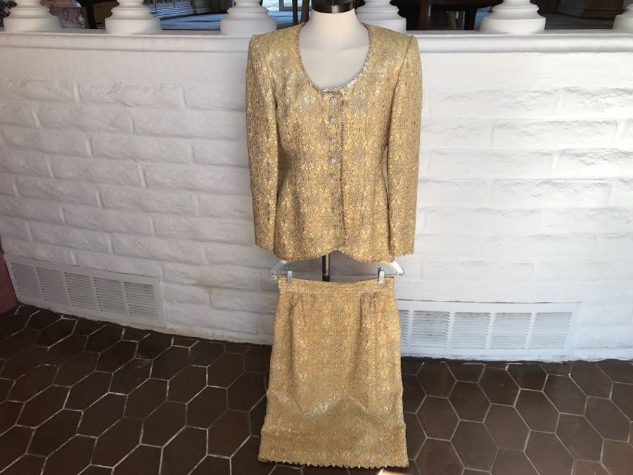 Vintage RENE Lezard De-Luxe Collection Gold Jacket With Matching Skirt Made In England [Photo 1]