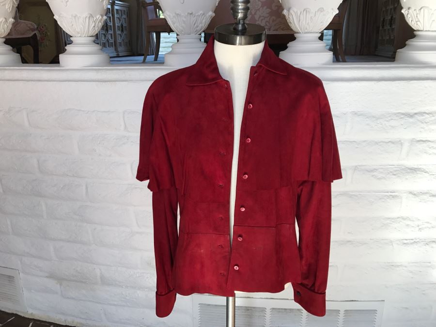 Vintage Calvin Klein Genuine Leather Shirt Jacket Burgundy [Photo 1]