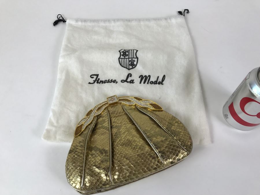 Vintage Finesse La Model Gold Snakeskin Convertible Clutch Bag Like New With Dust Jacket [Photo 1]