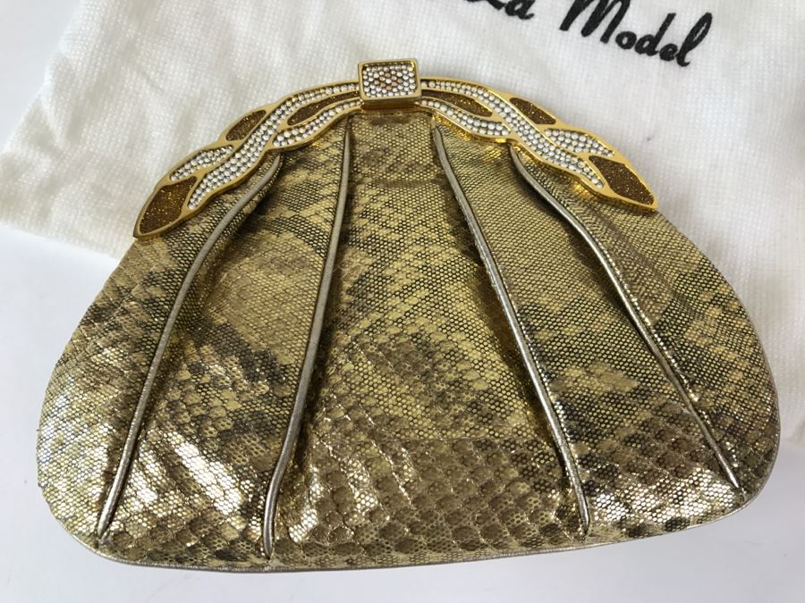 Vintage Finesse La Model Gold Snakeskin Convertible Clutch Bag Like New ...