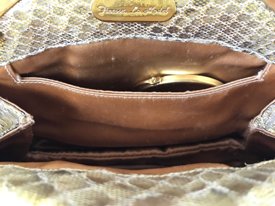 Vintage Finesse La Model Gold Snakeskin Convertible Clutch Bag Like New With Dust Jacket [Photo 10]