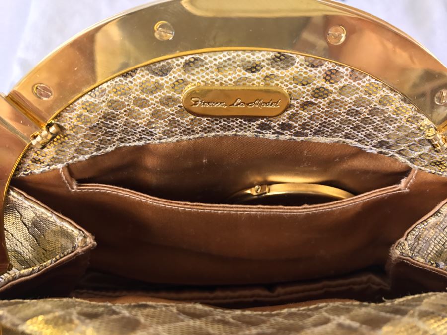 Vintage Finesse La Model Gold Snakeskin Convertible Clutch Bag Like New With Dust Jacket [Photo 8]