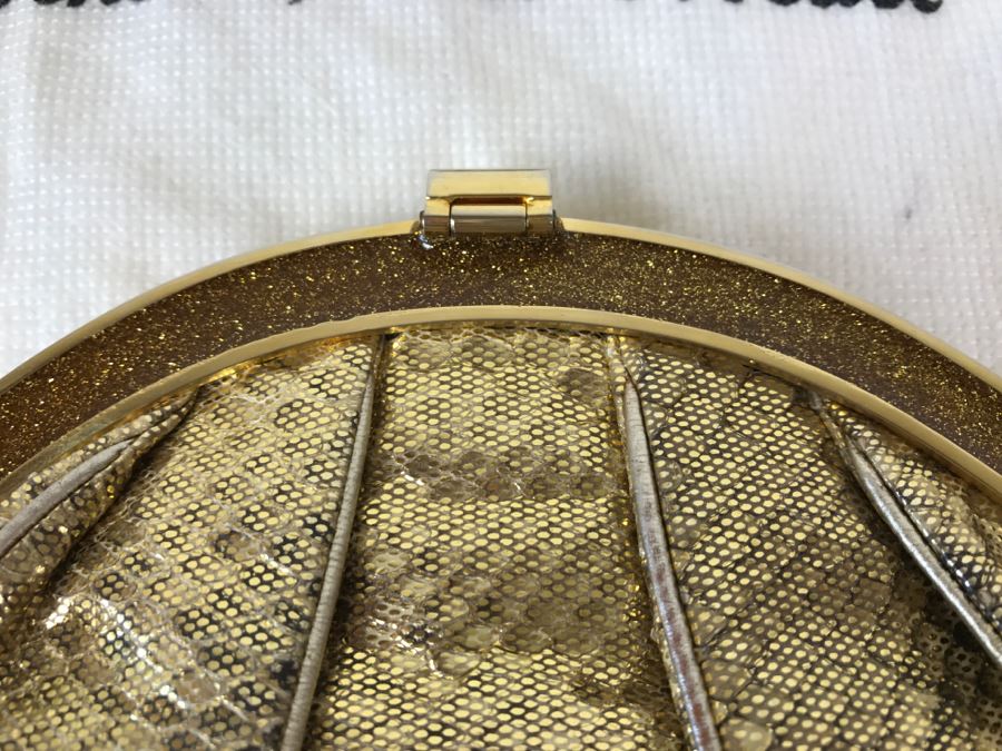 Vintage Finesse La Model Gold Snakeskin Convertible Clutch Bag Like New With Dust Jacket [Photo 6]