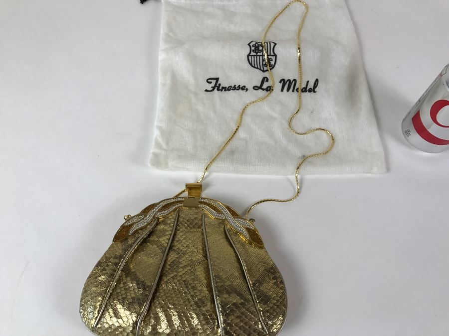 Vintage Finesse La Model Gold Snakeskin Convertible Clutch Bag Like New With Dust Jacket [Photo 11]