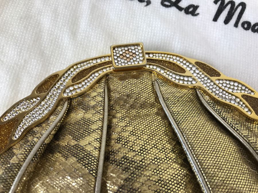 Vintage Finesse La Model Gold Snakeskin Convertible Clutch Bag Like New With Dust Jacket [Photo 4]