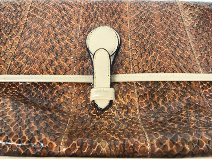 Vintage Barbara Bolan Brown Snakeskin Clutch Purse Handbag Made In Italy [Photo 4]