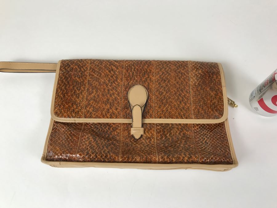 Vintage Barbara Bolan Brown Snakeskin Clutch Purse Handbag Made In Italy [Photo 1]