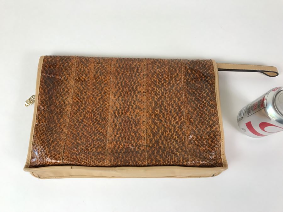 Vintage Barbara Bolan Brown Snakeskin Clutch Purse Handbag Made In Italy [Photo 5]