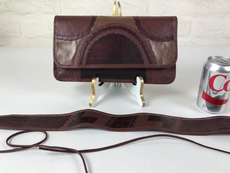 Vintage Carlos Falchi Snakeskin Clutch Purse Handbag With Matching Snakeskin Belt [Photo 3]