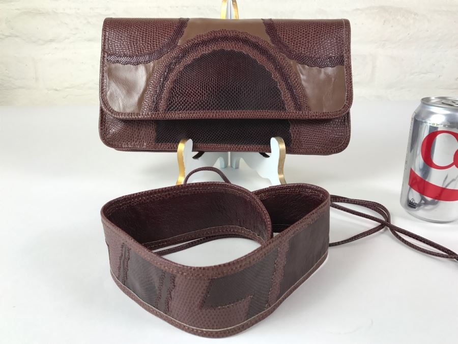 Vintage Carlos Falchi Snakeskin Clutch Purse Handbag With Matching Snakeskin Belt