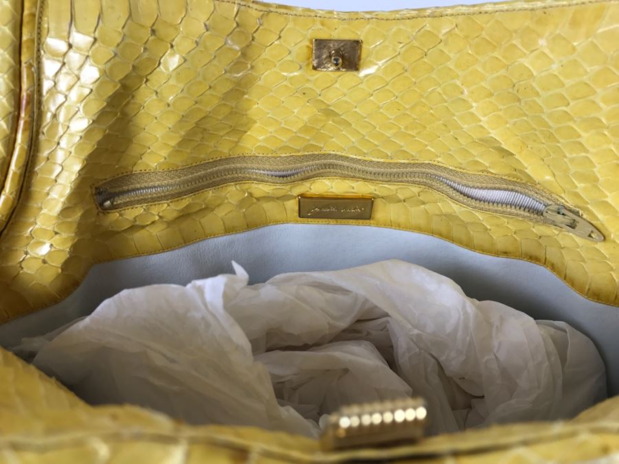 Vintage Judith Leiber Yellow Snakeskin Handbag Purse [Photo 9]