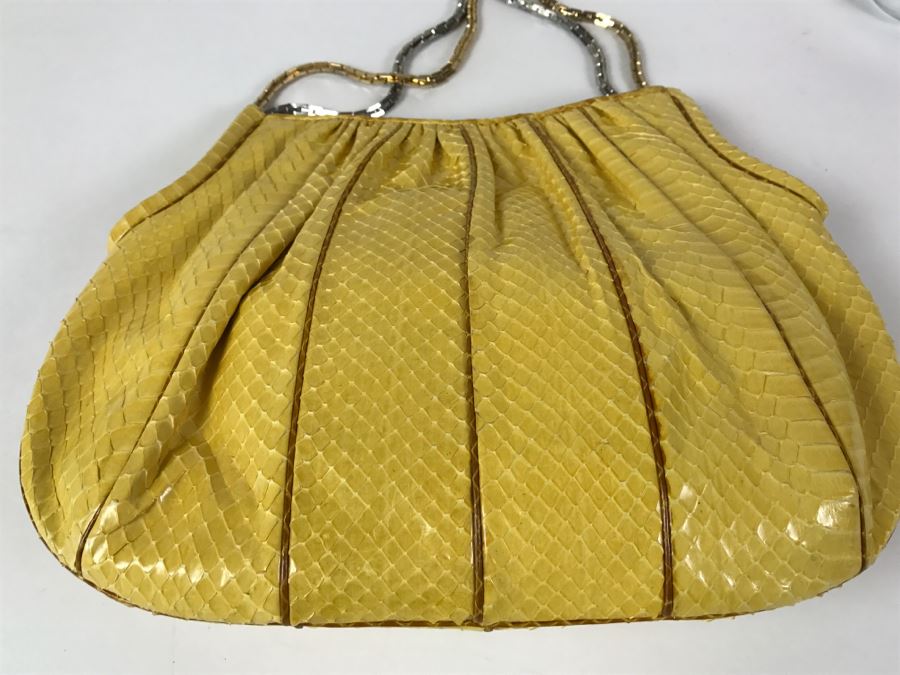 Vintage Judith Leiber Yellow Snakeskin Handbag Purse [Photo 8]