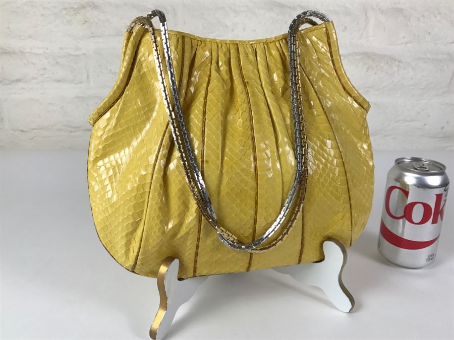 Vintage Judith Leiber Yellow Snakeskin Handbag Purse