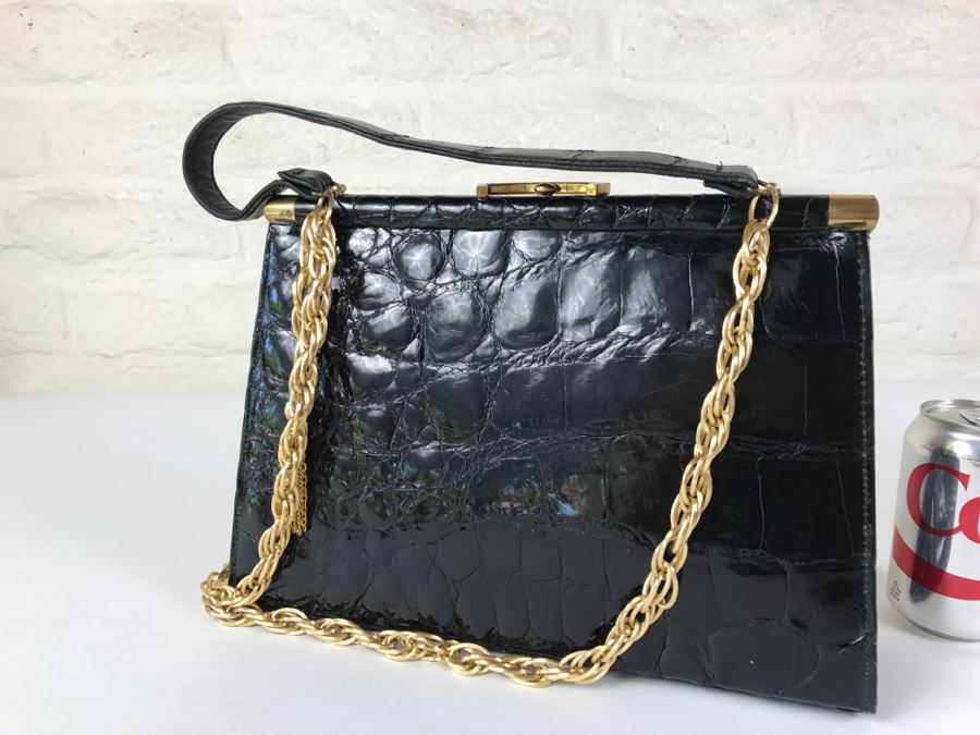 Genuine Alligator Black Handbag By Vassar [Photo 7]