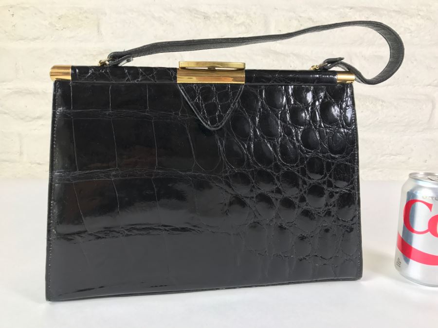 Genuine Alligator Black Handbag By Vassar