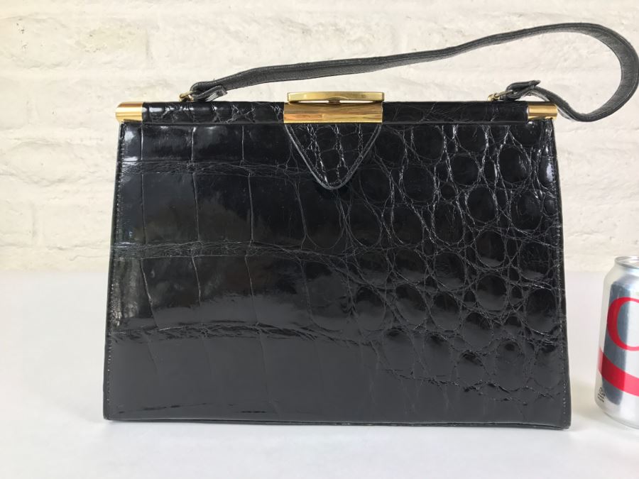 Genuine Alligator Black Handbag By Vassar