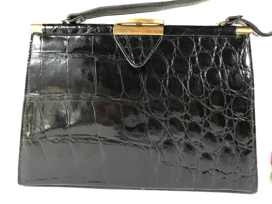 Genuine Alligator Black Handbag By Vassar