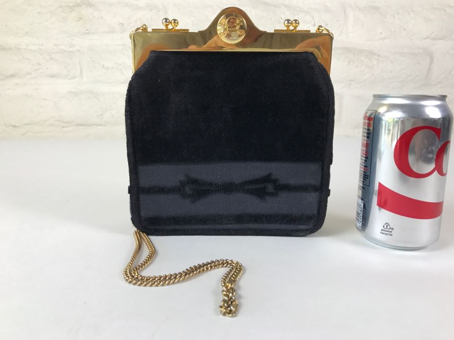 Roberta Di Camerino Black Velvet Leather Clutch Purse Handbag