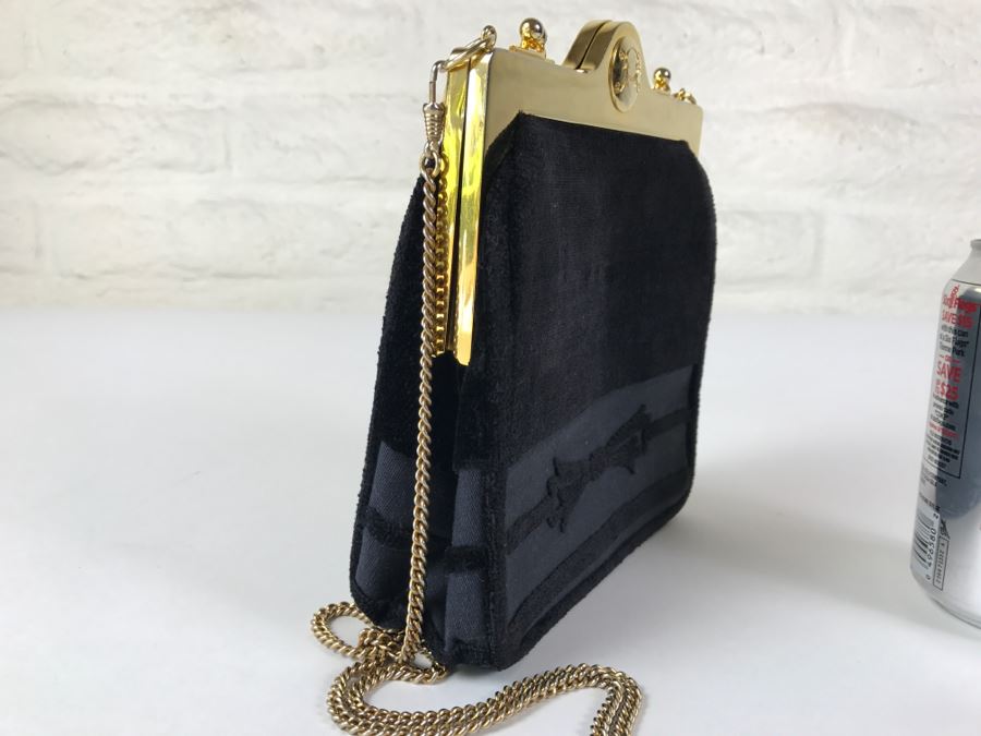 Roberta Di Camerino Black Velvet Leather Clutch Purse Handbag [Photo 2]