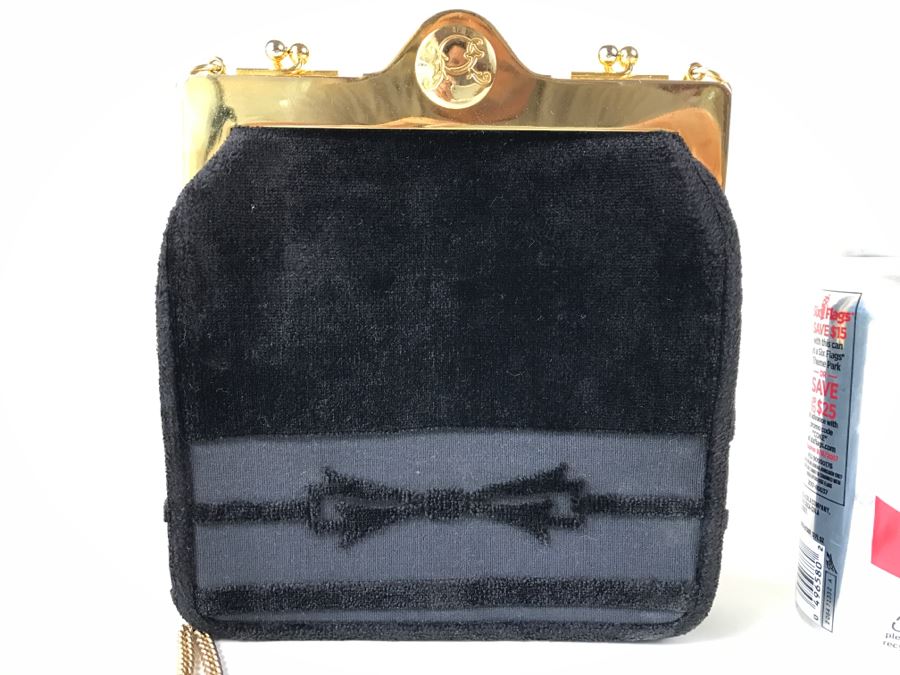 Roberta Di Camerino Black Velvet Leather Clutch Purse Handbag [Photo 4]