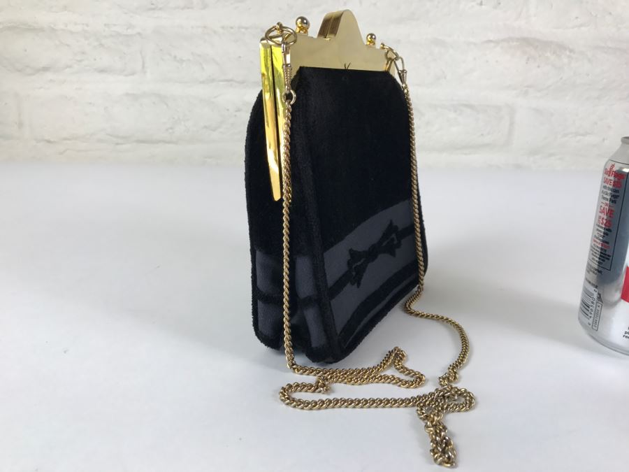 Roberta Di Camerino Black Velvet Leather Clutch Purse Handbag [Photo 7]