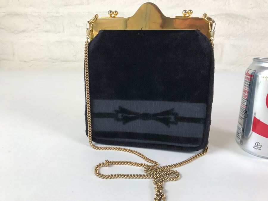Roberta Di Camerino Black Velvet Leather Clutch Purse Handbag [Photo 6]