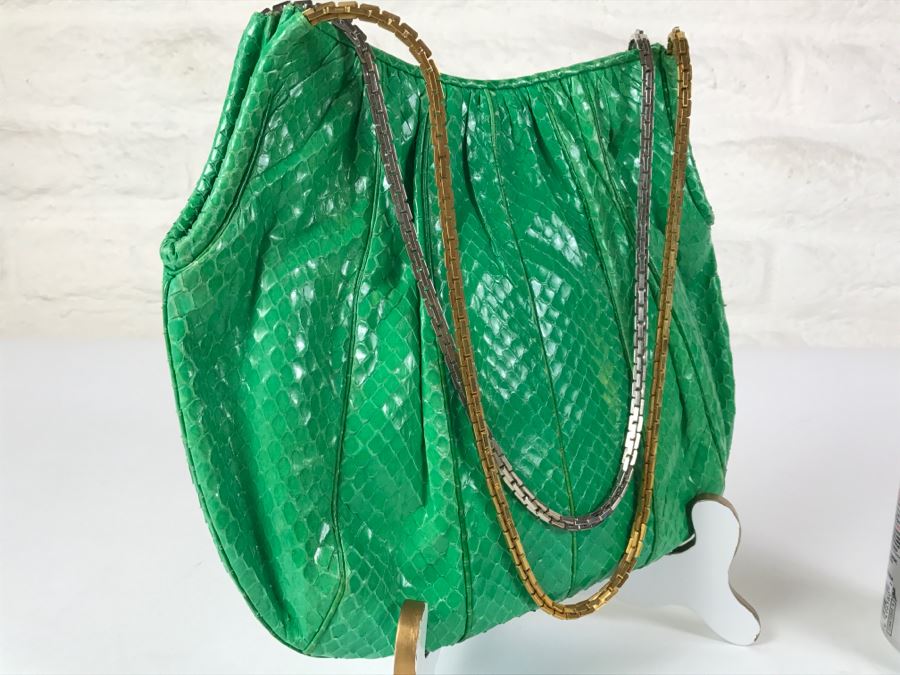 Vintage Judith Leiber Green Snakeskin Handbag Purse [Photo 3]