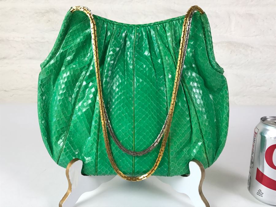 Vintage Judith Leiber Green Snakeskin Handbag Purse