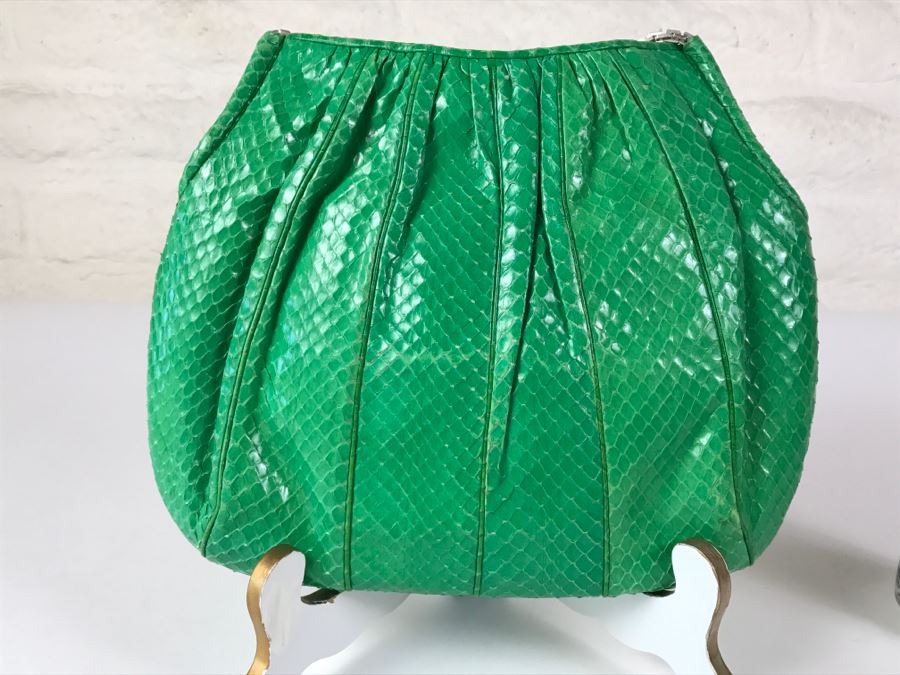 Vintage Judith Leiber Green Snakeskin Handbag Purse [Photo 4]